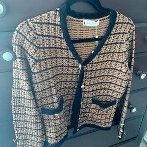 Size Small Belle Poque Tan/Black Cardigan with Gold Button Detail